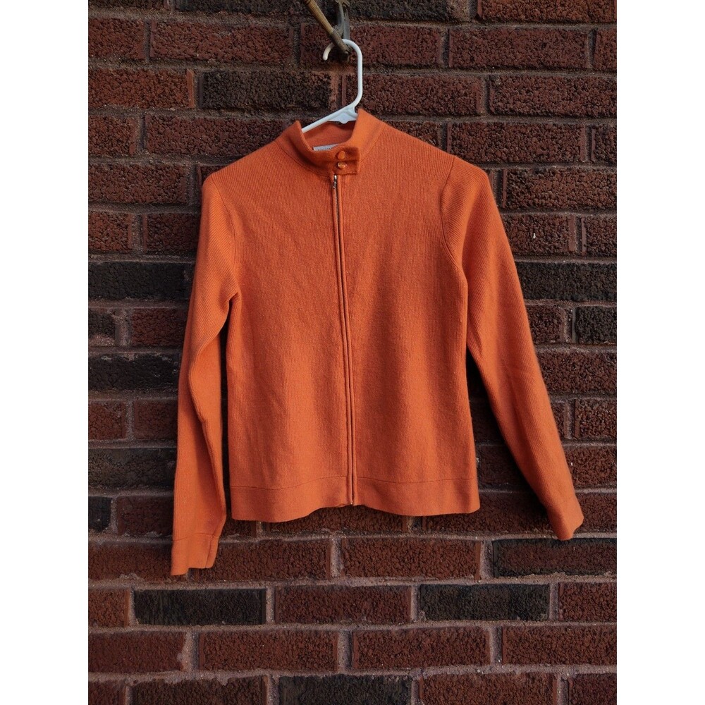 Kinross Cashmere Full Zip Sweater Orange Size Small Mock Neck Quiet Luxury